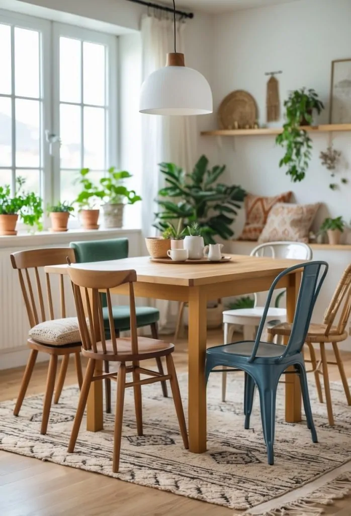 3) Mix and match dining chairs for an eclectic look