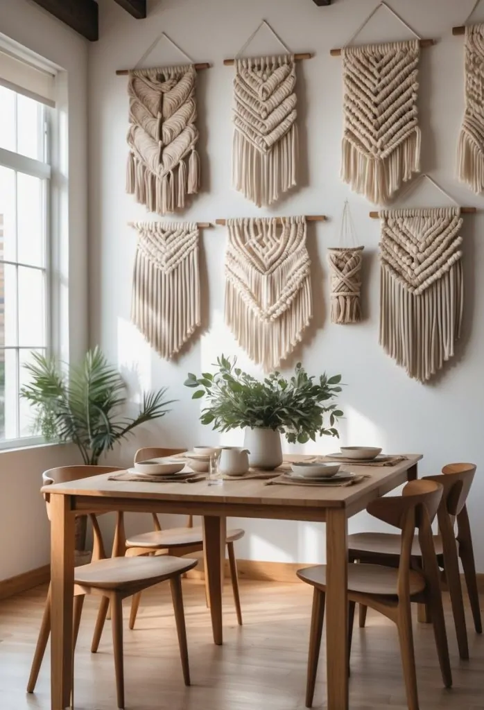 4) Add macrame wall hangings near the dining area