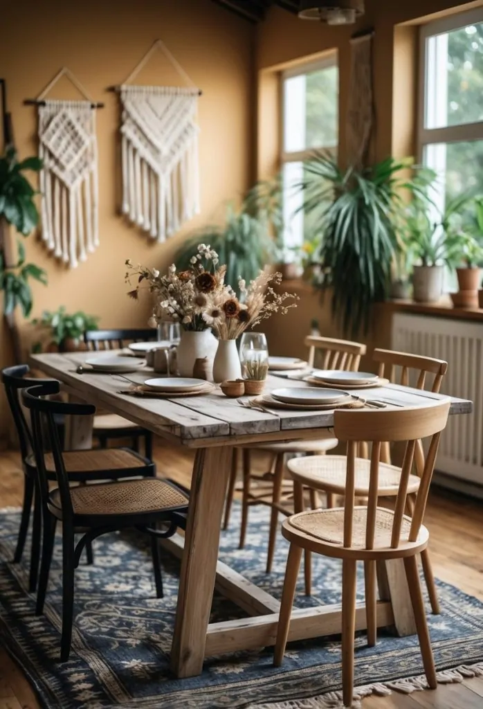 5) Use wooden dining tables with a distressed finish