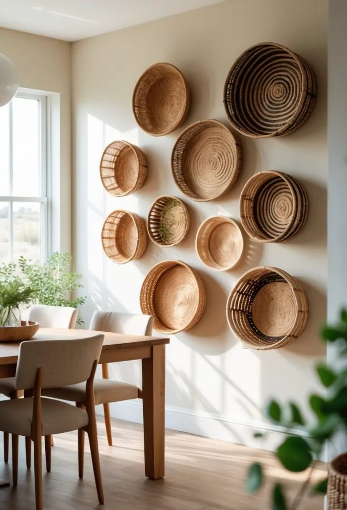 12) Display woven baskets as wall decor or storage