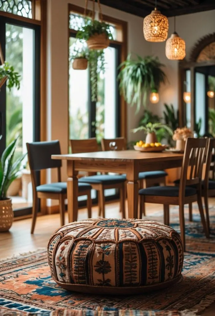 16) Add a Moroccan-style pouf for extra seating
