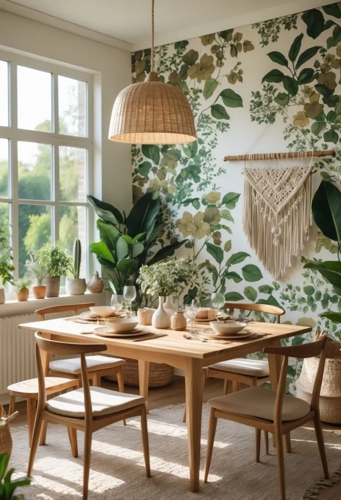 17) Use botanical or nature-inspired wallpaper