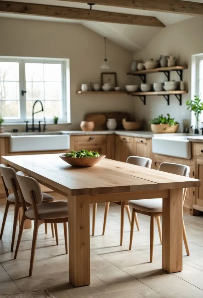 8) Choose a large wooden farmhouse dining table with simple lines